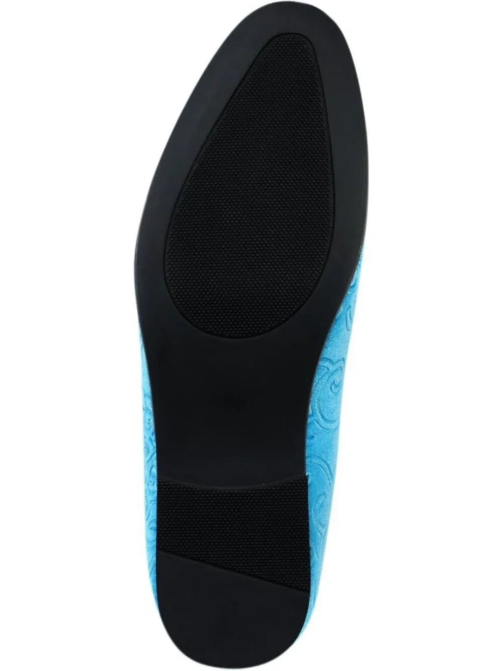 Amali Men's Pool Blue Paisley Embossed Velvet Loafers Trim Slip On Tuxedo Shoes